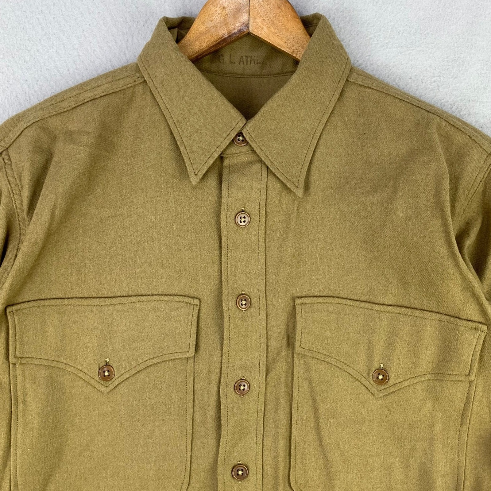 Vintage Wwii Usmc Wool Shirt Size 4 (Xl) Green Military 1942 I. Unterberg Rare